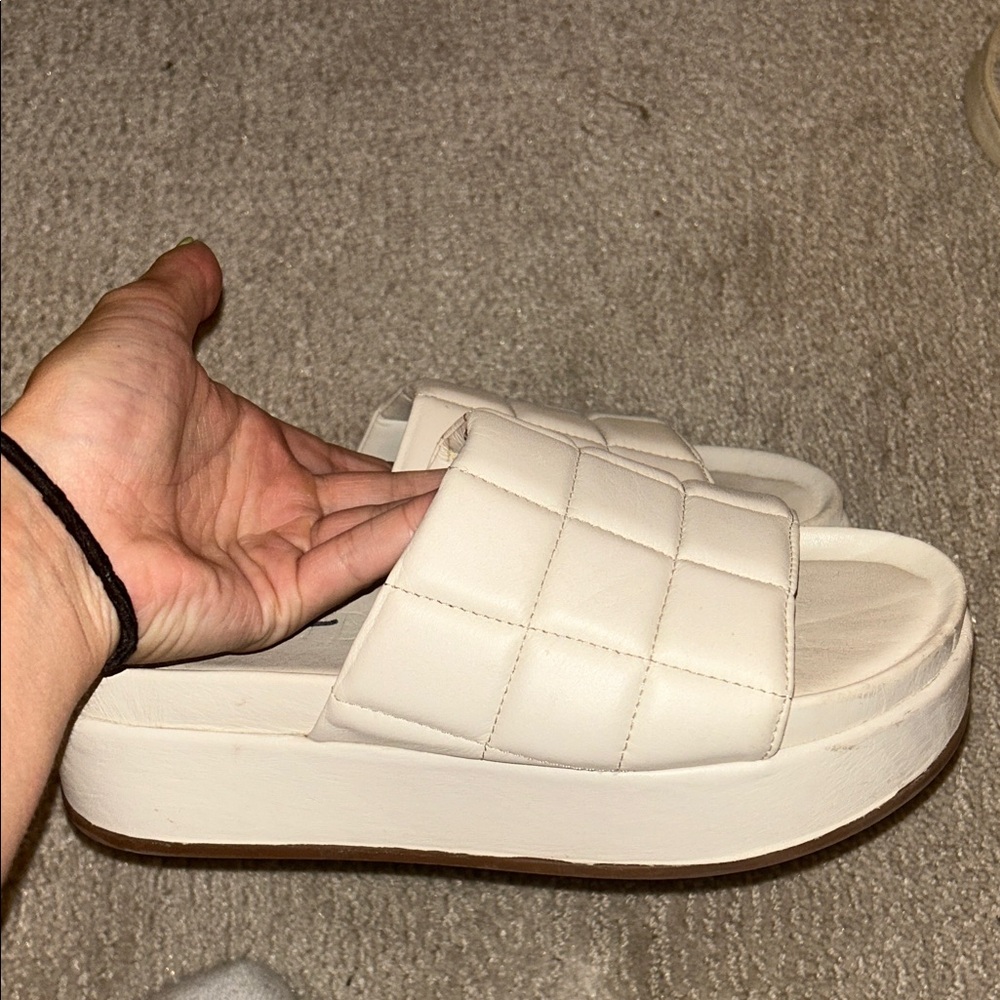 Women's Cream Quilted Slide Sandals